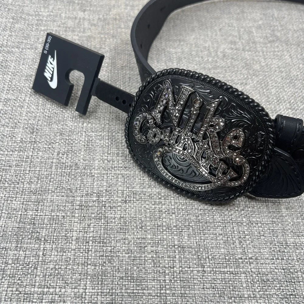 Nike Country Belt Plaque Buckle Embossed Leather Belt Size Small - Picture 7 of 10